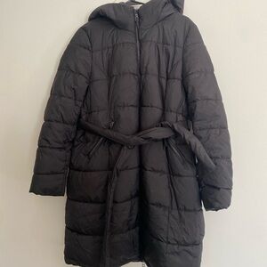 Black Quilted Hooded Maternity Coat